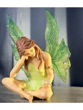 J Tipton Fairy Figurine 9.5in Green Wings Glass  Orb Resin Statue Signed Read